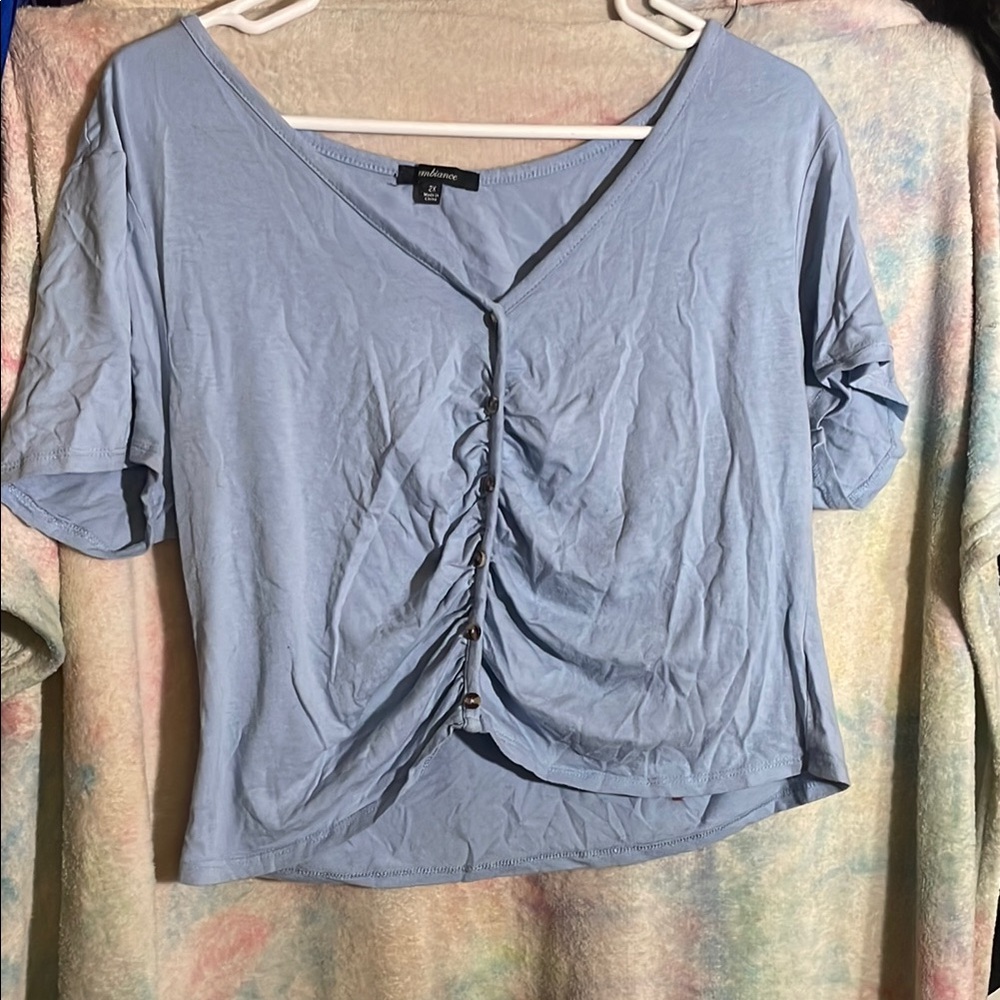 Light Blue Button-Front Women's Top